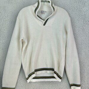 Vintage Orlon Rugby Acrylic Luxury Line 60s/70s White Knit Sweater Size M Preppy